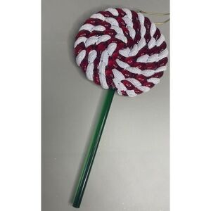Hand Blown Glass Candy Cane Peppermint Lollipop‎ Christmas Ornament Red 7.5"